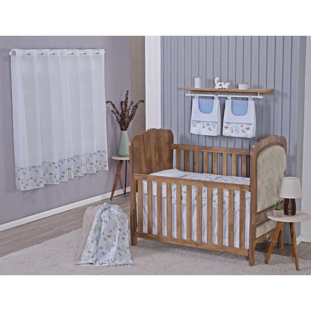Enxoval Bebe Kit Berço Americano Cortina Algodão Menino