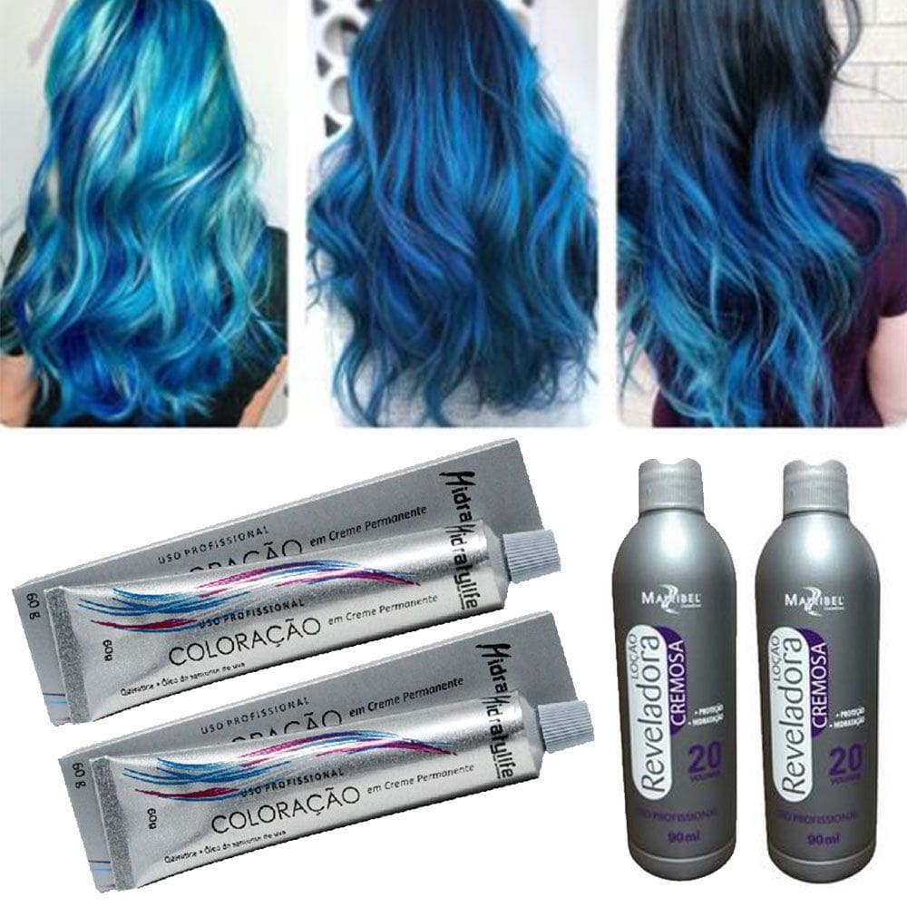 Kit Tinta Azul 02 Coloração e 02 OX 20 90ml Mairibel