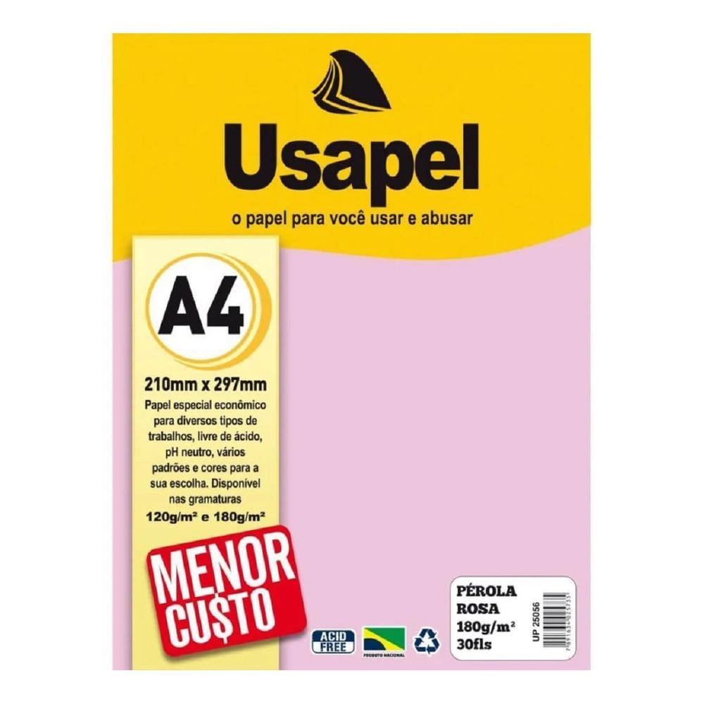 Papel A4 Pérola Perolado Rosa 180g/m² 30 Folhas Usapel | Perolado | Convites | Cartões | Artesanato