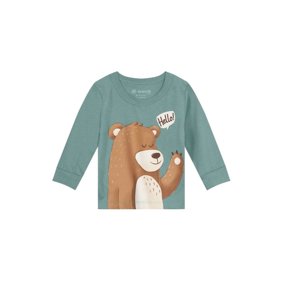 Camiseta Bebê Menino De Ursinho Em Puff Verde Brandili