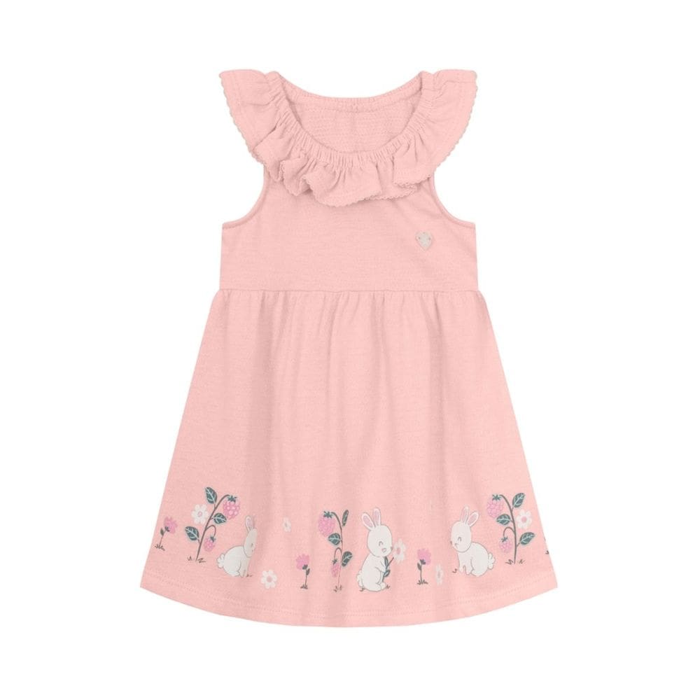 Vestido Bebê Menina Coelhinho Rosa Brandili