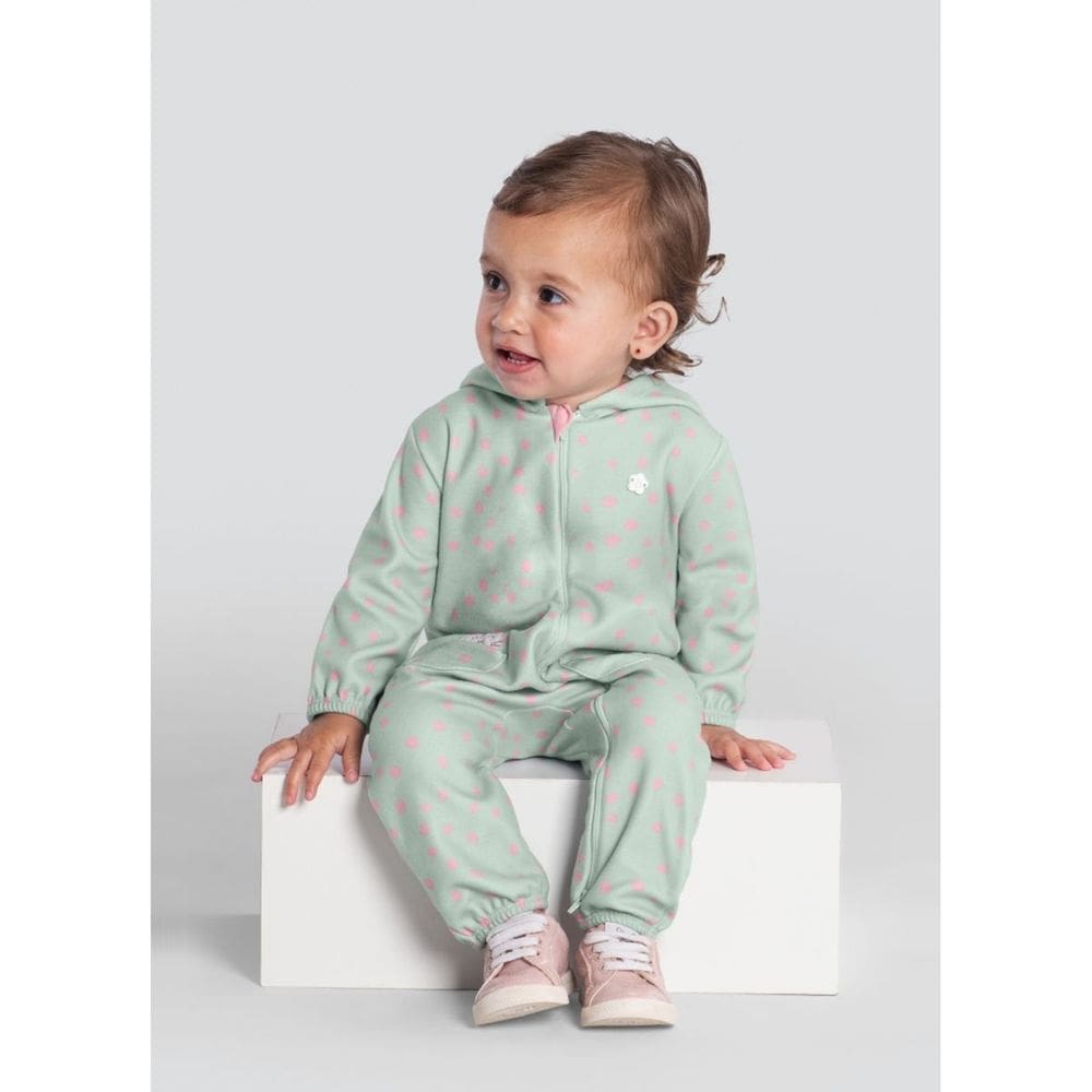 Macacão Bebê Menina De Gatinho Verde Brandili
