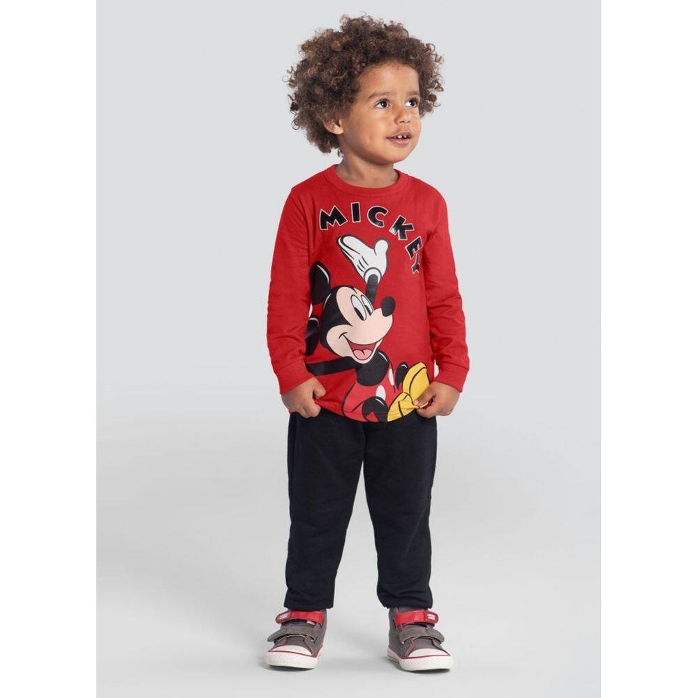 Camiseta Infantil Menino Do Mickey Mouse Em Gel Vermelho