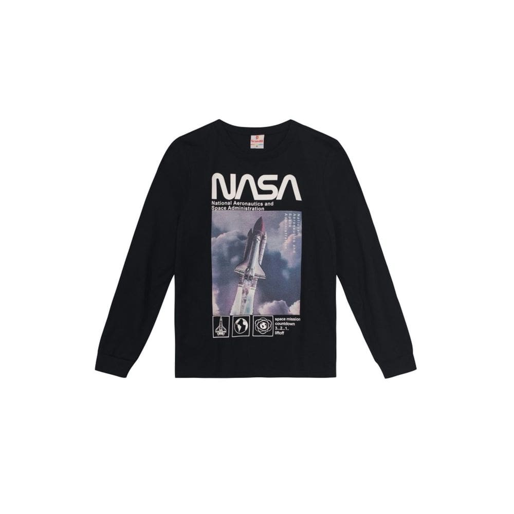 Camiseta Infantil Menino Nasa Metalizada Preto Brandili