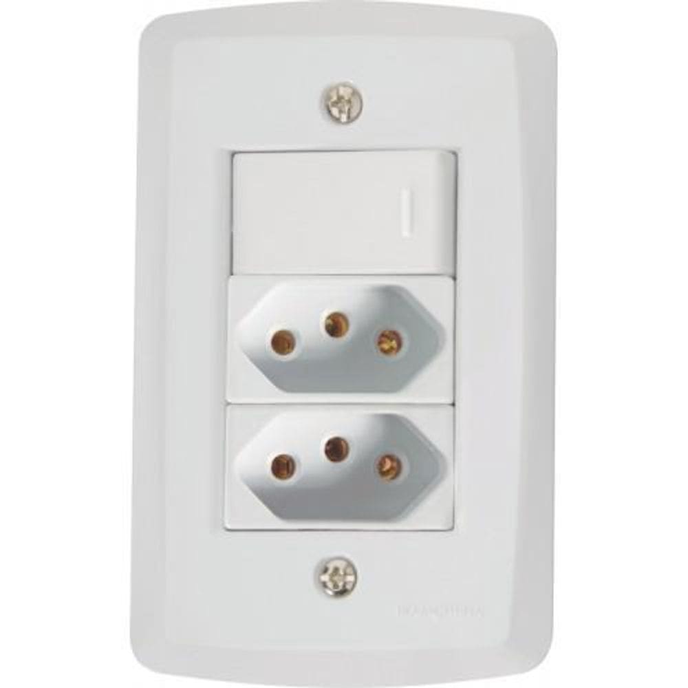 Cj Interruptor + Tomada Dupla 10A Branco 4X2 Tramon