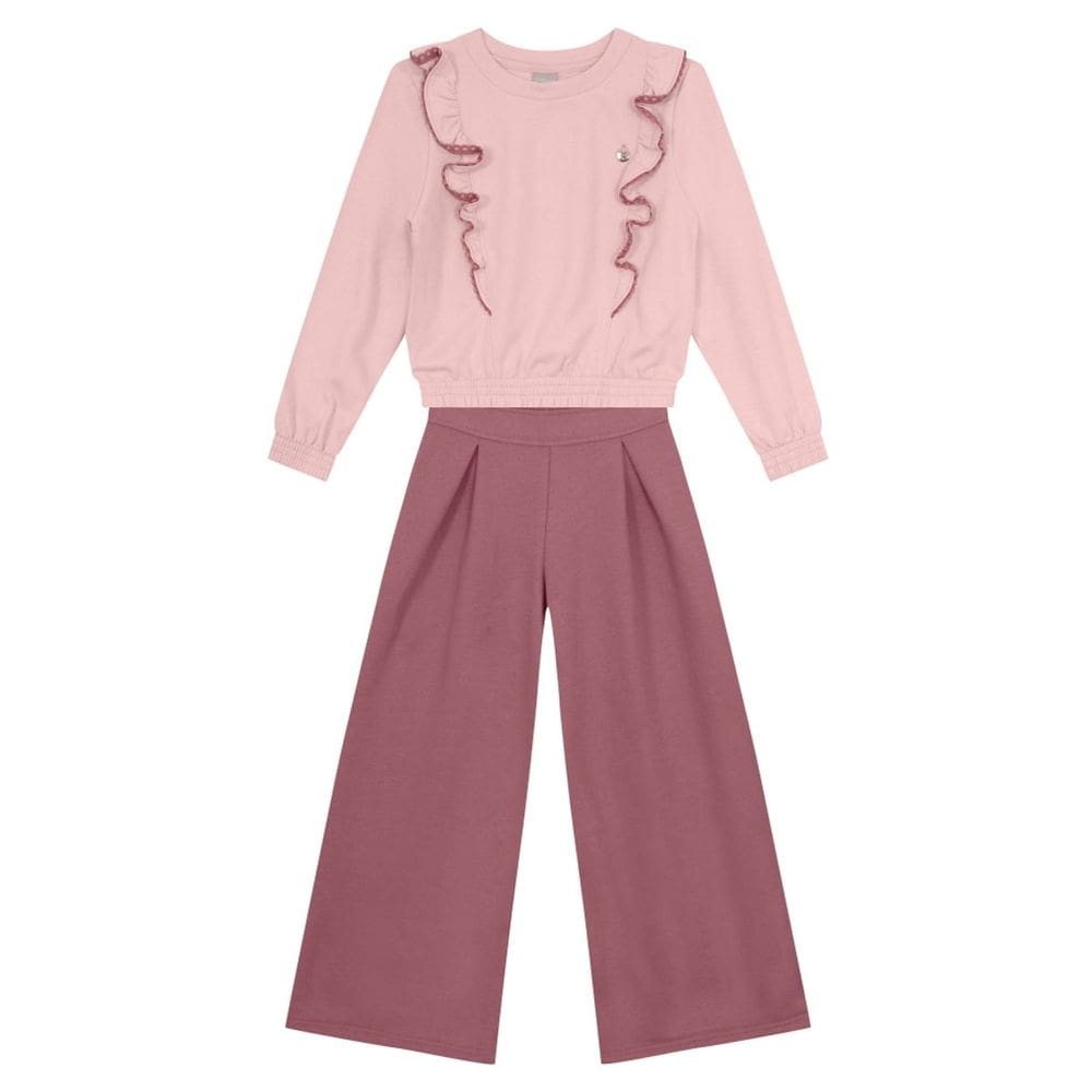 Conjunto Infantil Menina Com Babado Rosa Mundi