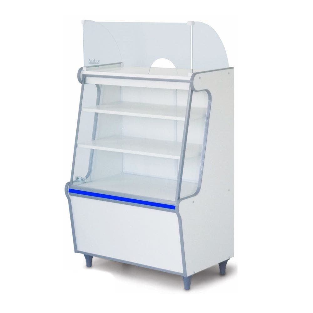 Vitrine Caixa Seco Expositor 70 Branco Faixa Azul