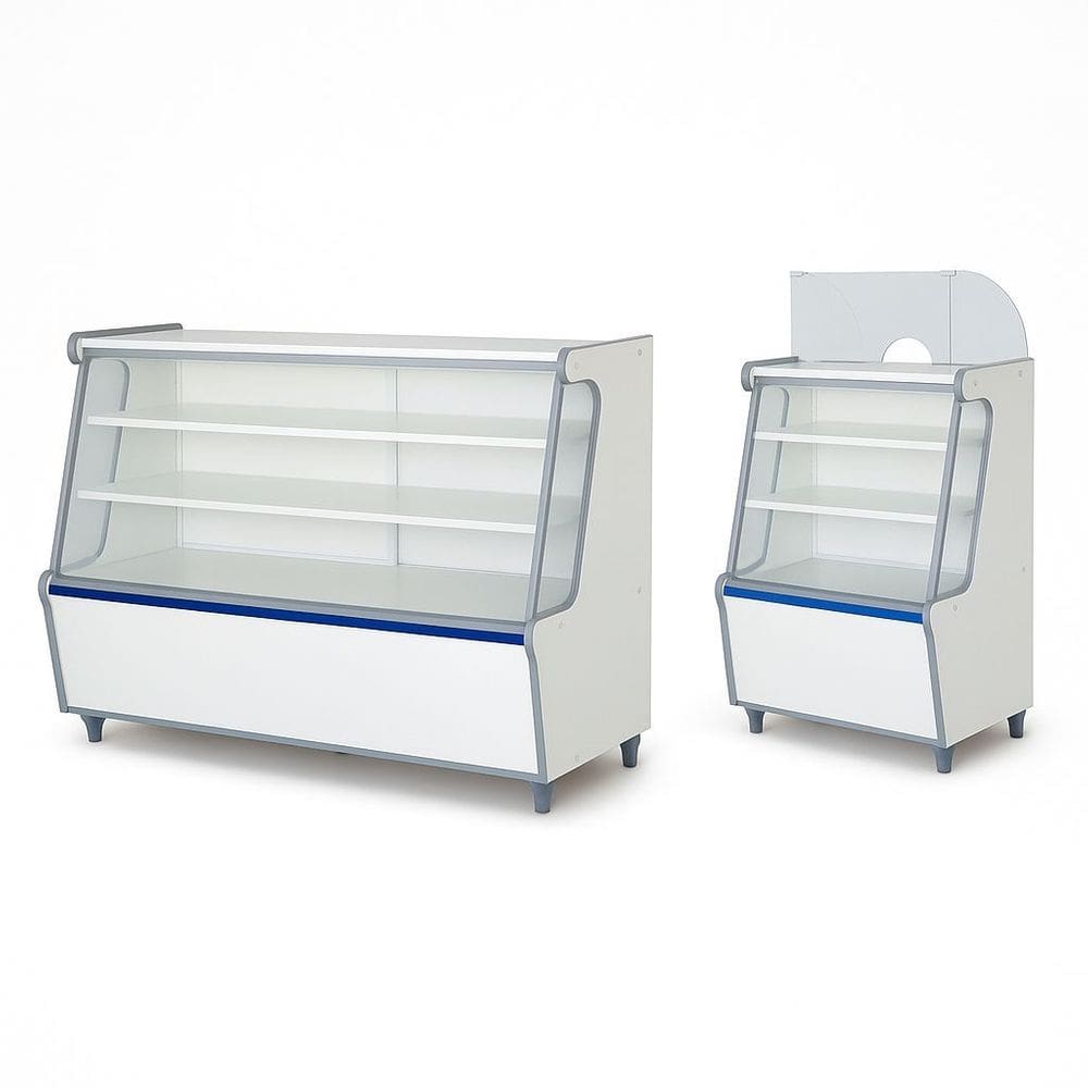 Balcão Vitrine Seco Art 120 Caixa 70 Branco Kit2pç Fx Azul