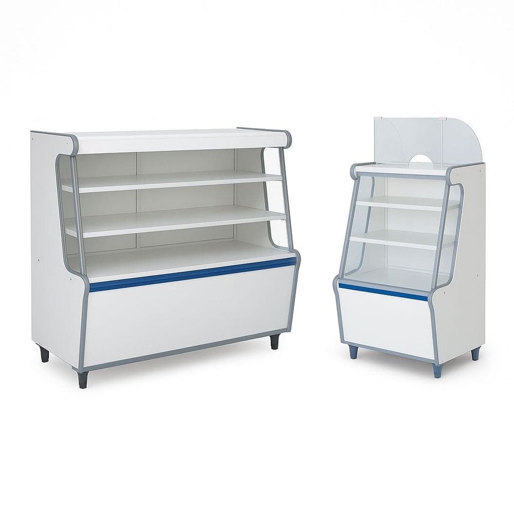 Balcão Vitrine Seco Art 100 Caixa 70 Branco Kit2pç Fx Azul