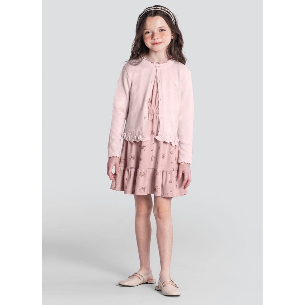 Cardigã Infantil Menina Em Tricot Rosa Mundi