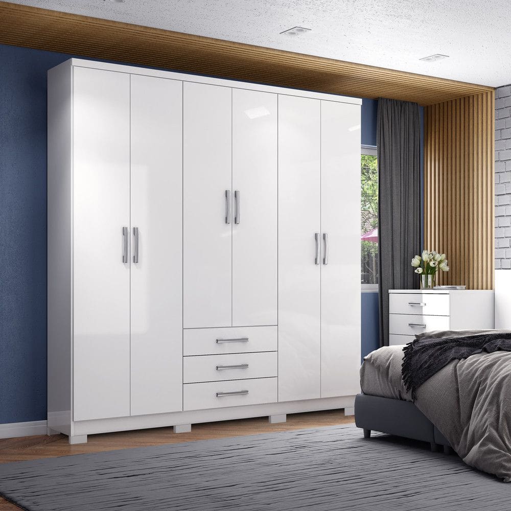 Guarda Roupa Casal 6 Portas 3 Gavetas Pés Caju Henn