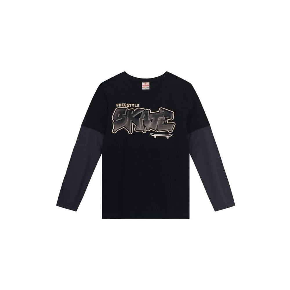 Camiseta Infantil Menino De Skate Preto Brandili