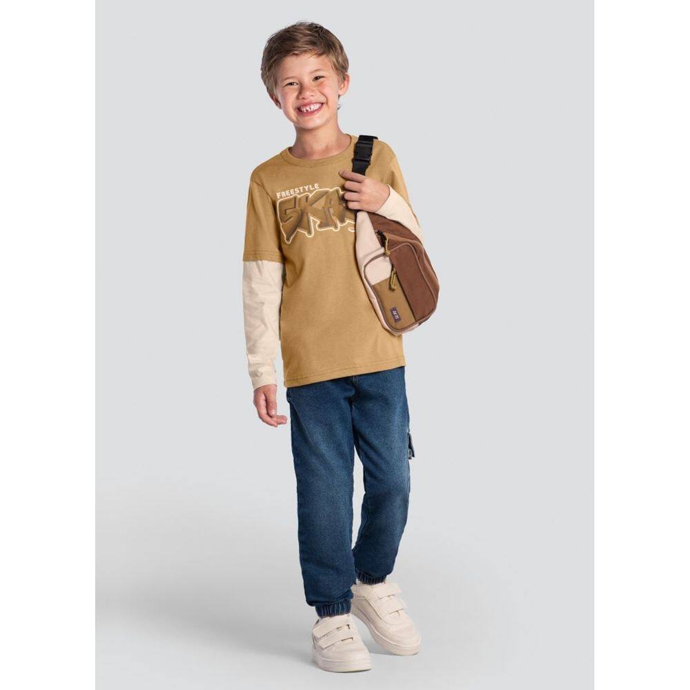 Camiseta Infantil Menino De Skate Marrom Brandili