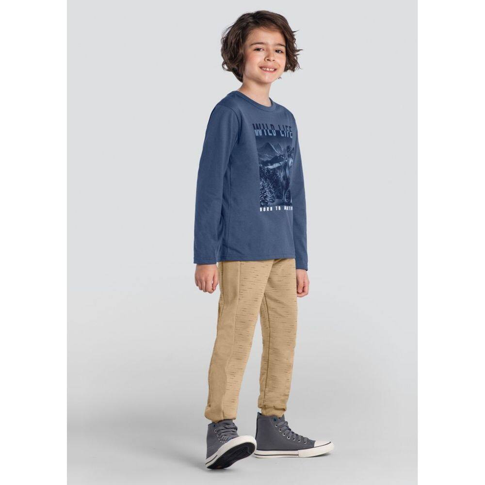 Calça Jogger Infantil Menino Em Moletom Peluciado Marrom
