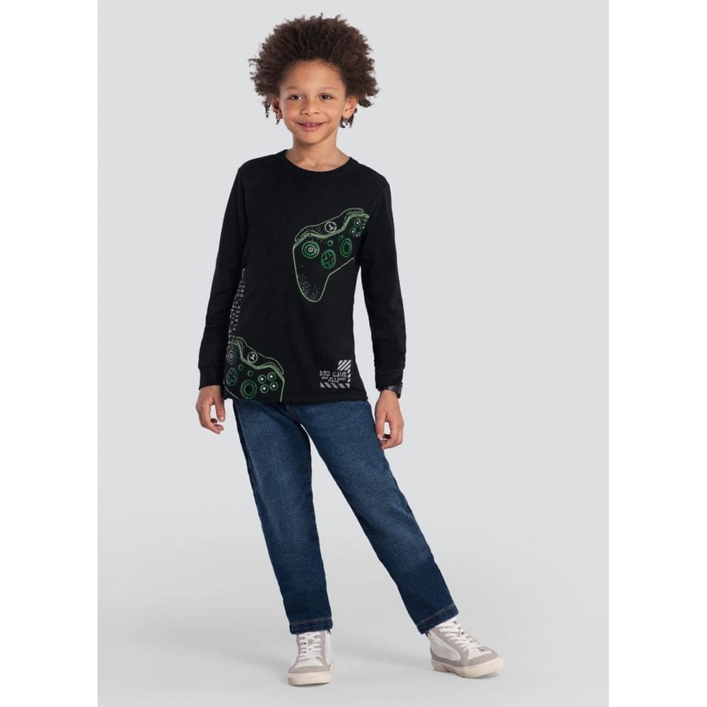 Camiseta Infantil Menino Gamer Preto Brandili