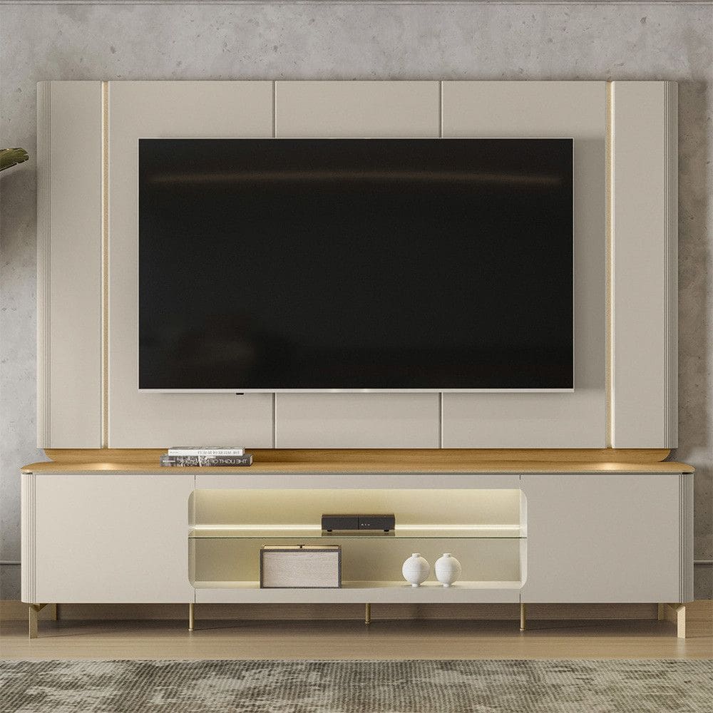 Rack com Painel para TV até 75 Polegadas com LED 2 Portas com Pés Santorini Linea Brasil