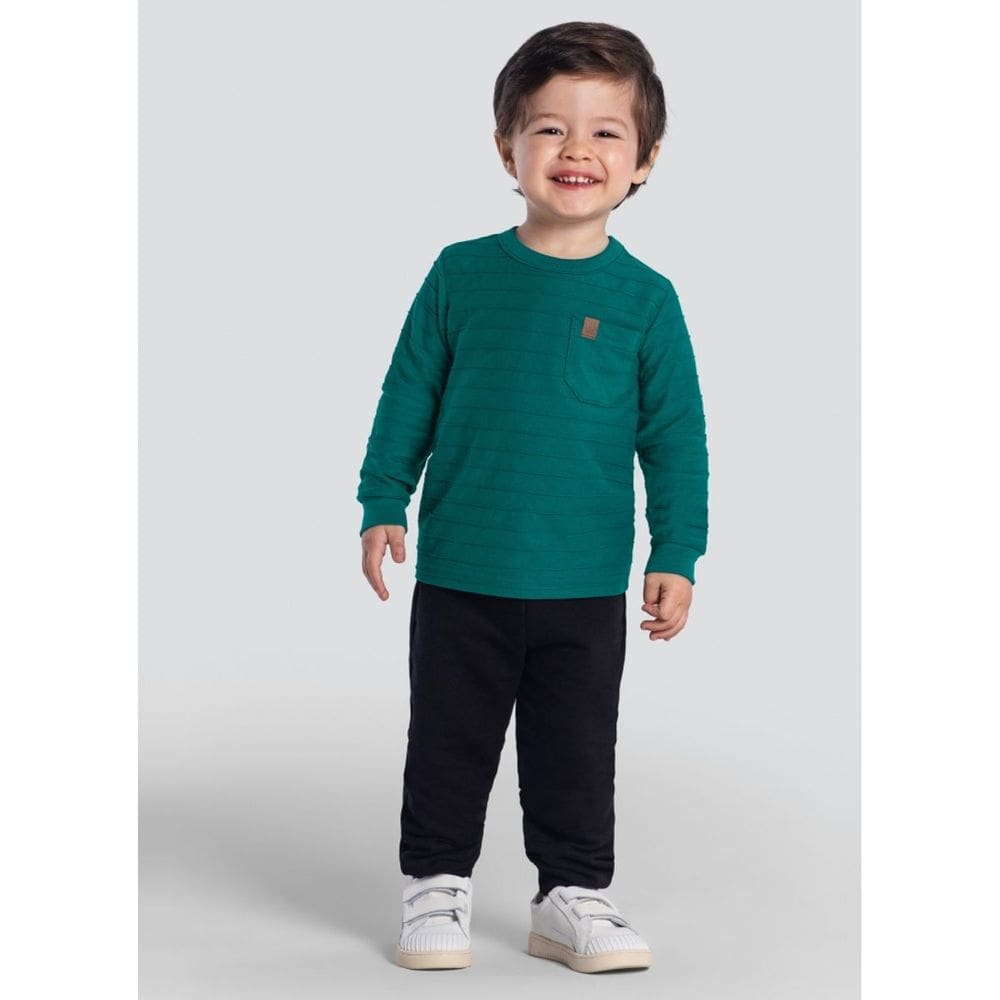 Camiseta Infantil Menino Listras 3D Verde Brandili