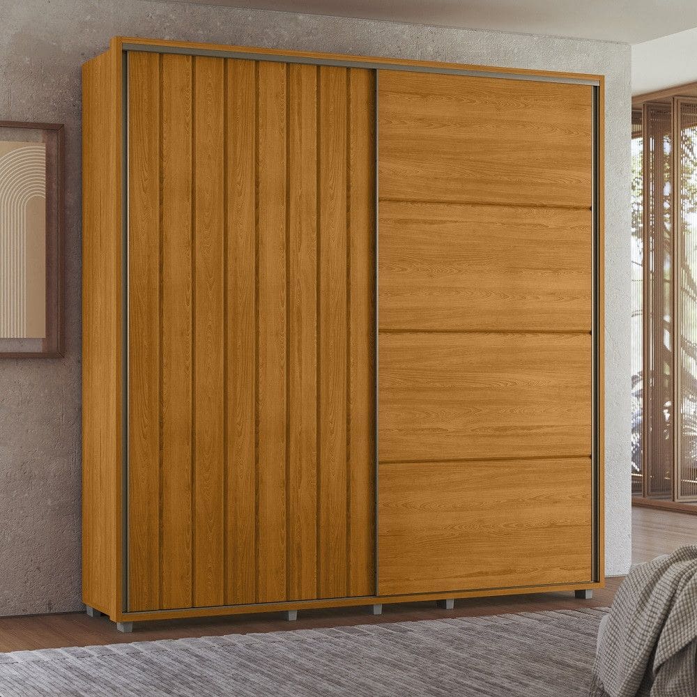 Guarda Roupa Casal Ripado em MDF 2 Portas de Correr e Pés Monet Madetec