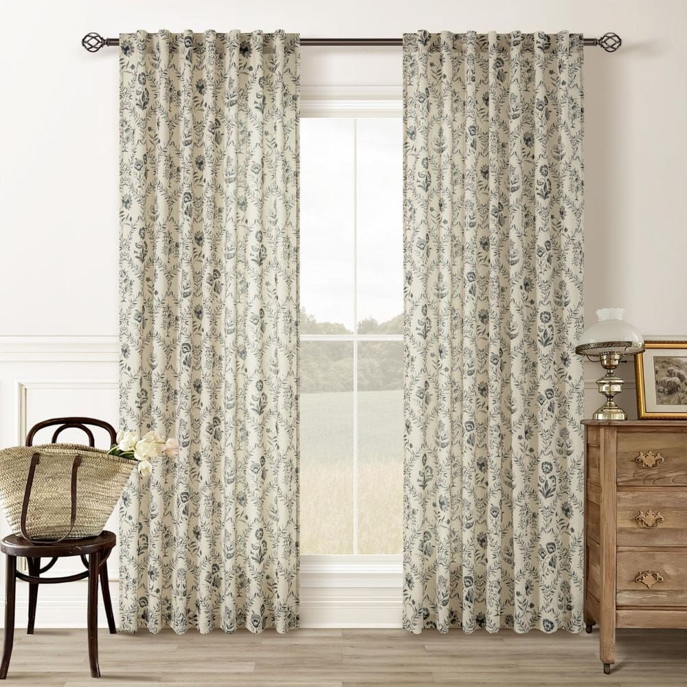 Cortinas, dois painéis, linho floral, sala de estar com 304 cm de comprimento