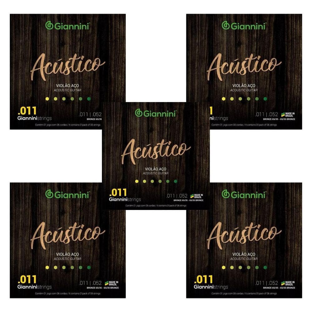 Kit 5 Encordoamento Violão Aço Giannini Acustico .011 Gespw