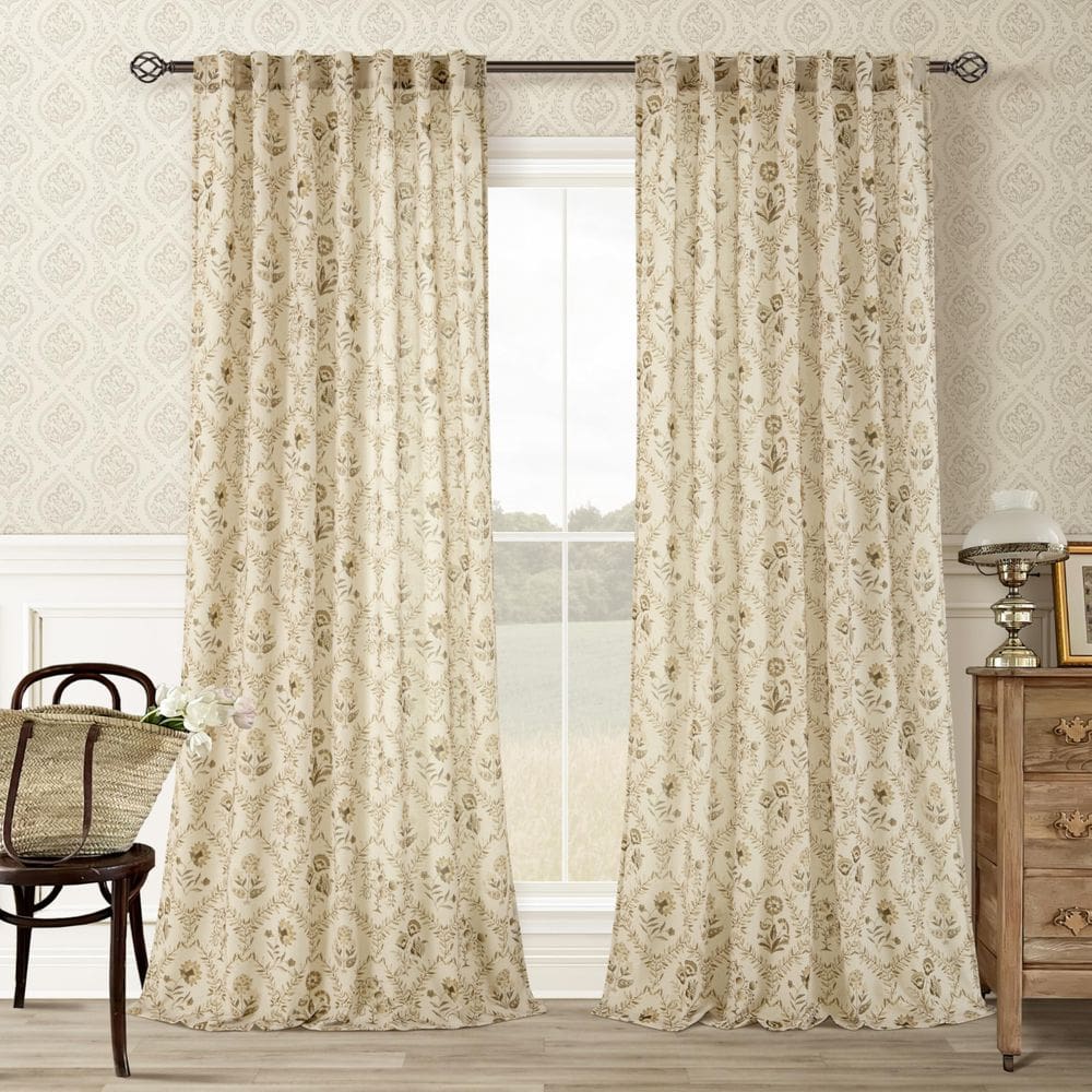 Cortinas, dois painéis, extra longas, rústicas, florais, 30,5 cm, mistura de linho