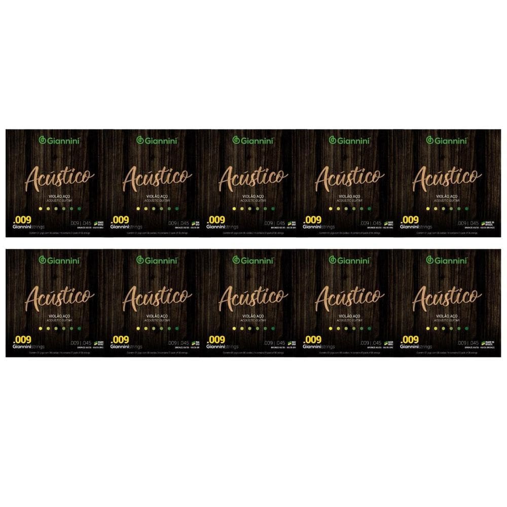 Kit 10 Encordoamento Violão Aço Giannini Acústico .009