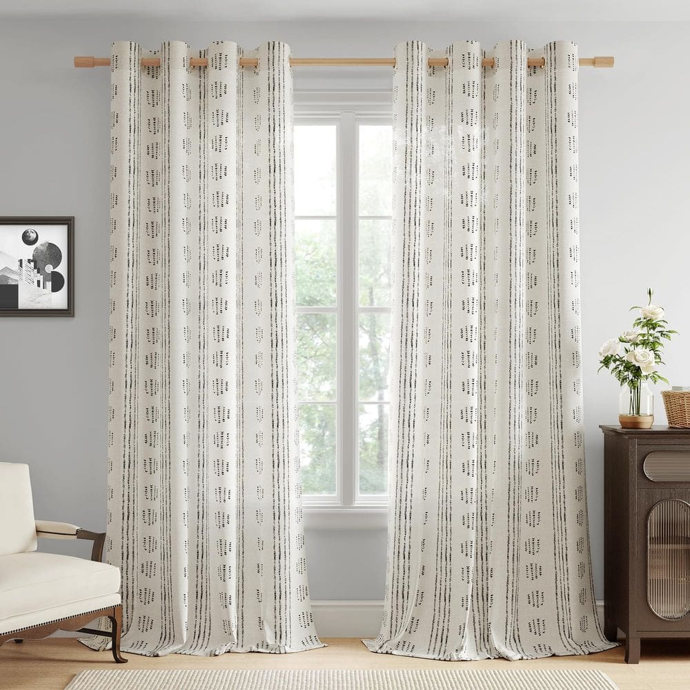 Cortinas ugoutry Boho Linen 2 painéis 240x220cm pretas sobre bege