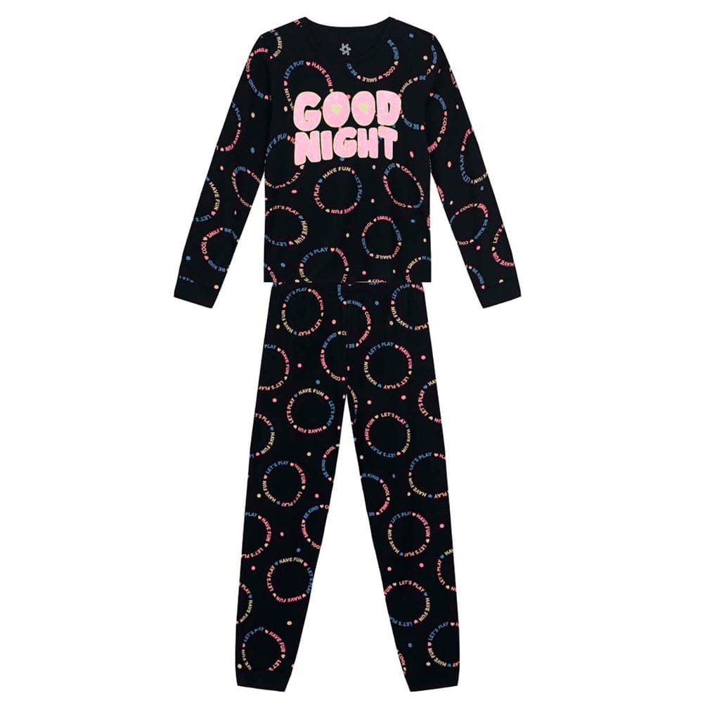 Pijama brilha no escuro infantil menina Brandili Preto