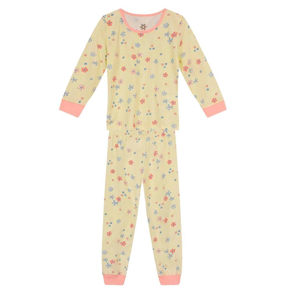 Pijama infantil menina de gatinho Brandili Amarelo