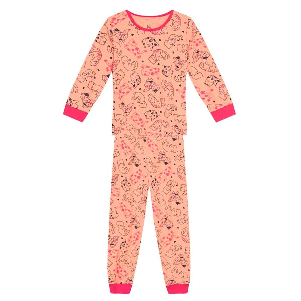 Pijama infantil menina de gatinho Brandili Rosa
