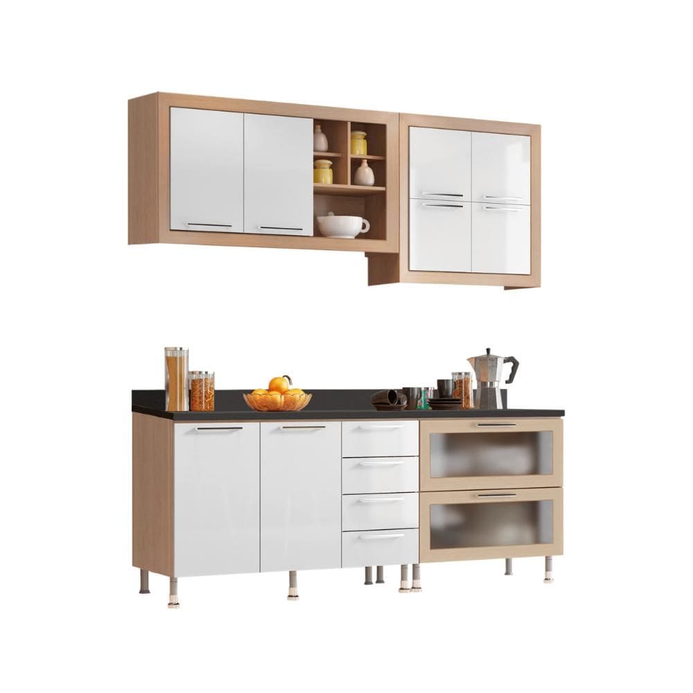 Cozinha Ditália Aspen com tampos Carv/Branco A58 Cozy