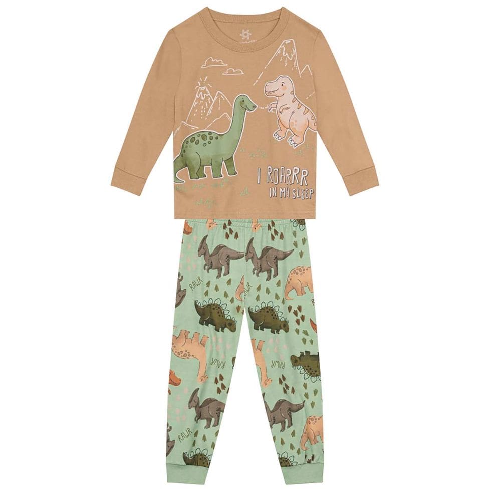 Pijama infantil dinossauros brilha no escuro Brandili Marrom