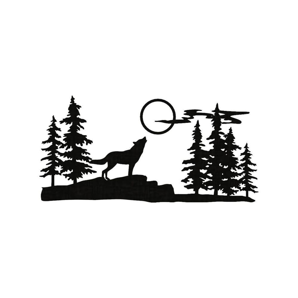 Quadro Decorativo Preto Mdf Lobo Nas Montanhas 40X20Cm