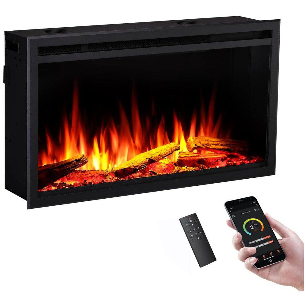 Lareira Elétrica de Embutir A48x103L cm com 8 Cores de Chama, Leito de Combustível, Controle Remoto por APP, 110V 1500W, Legend Flame