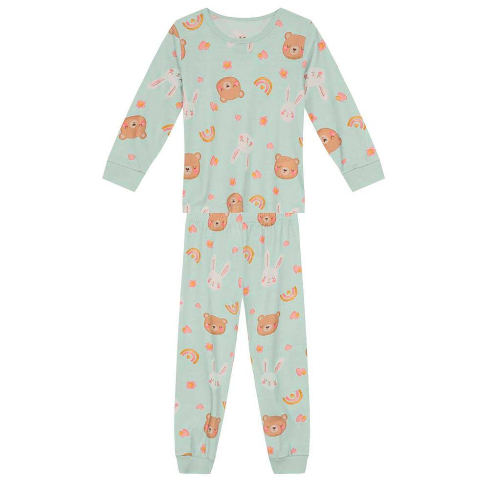 Pijama infantil menina de gatinho Brandili Verde
