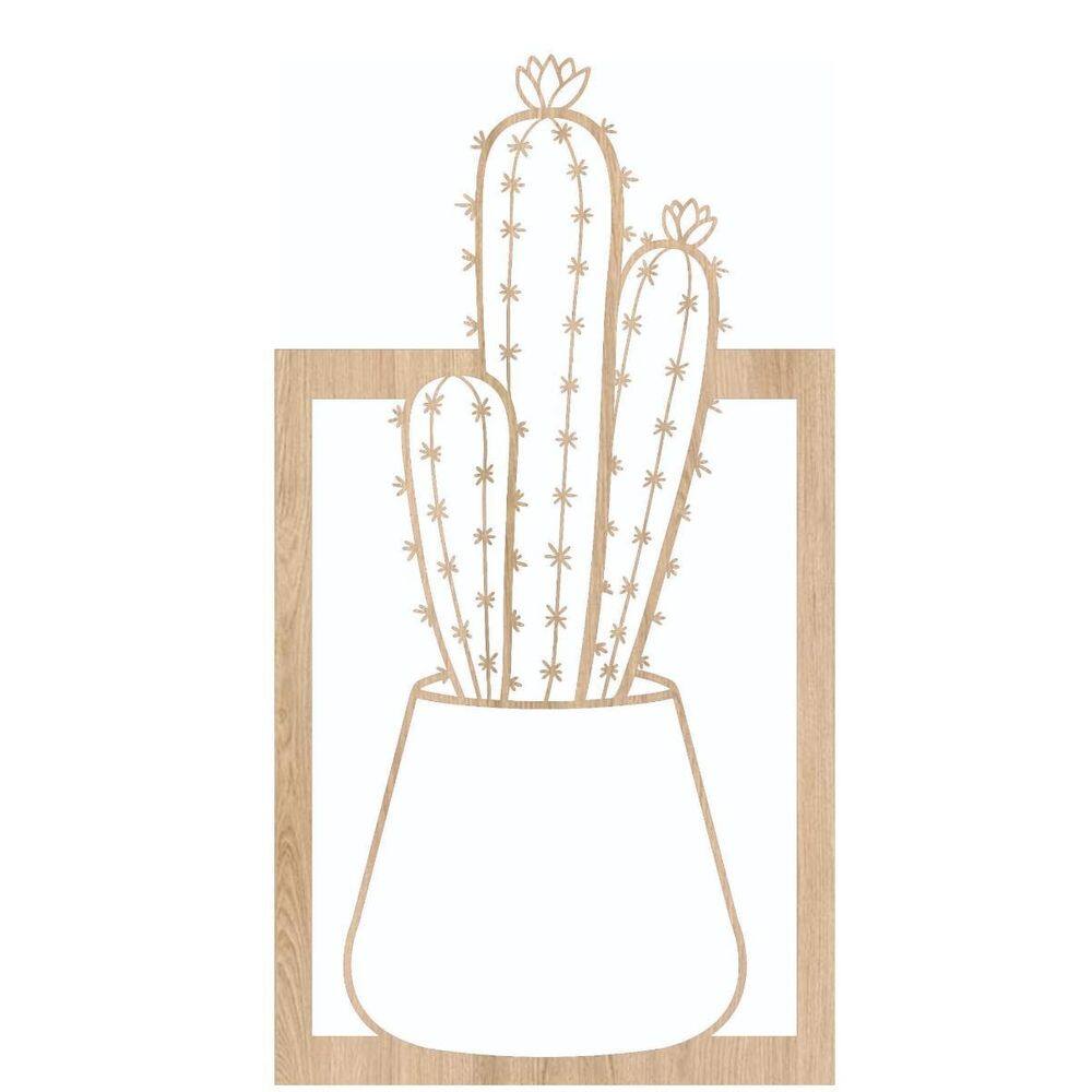 Quadro Decorativo Mdf Marfim Vaso De Cactos 40X20Cm