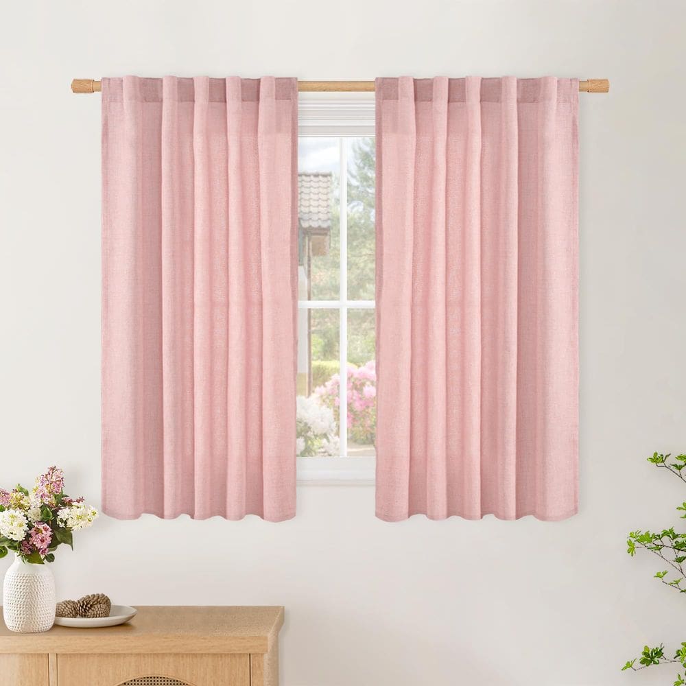 Cortinas BGment de linho rosa claro 102x102cm para janelas curtas