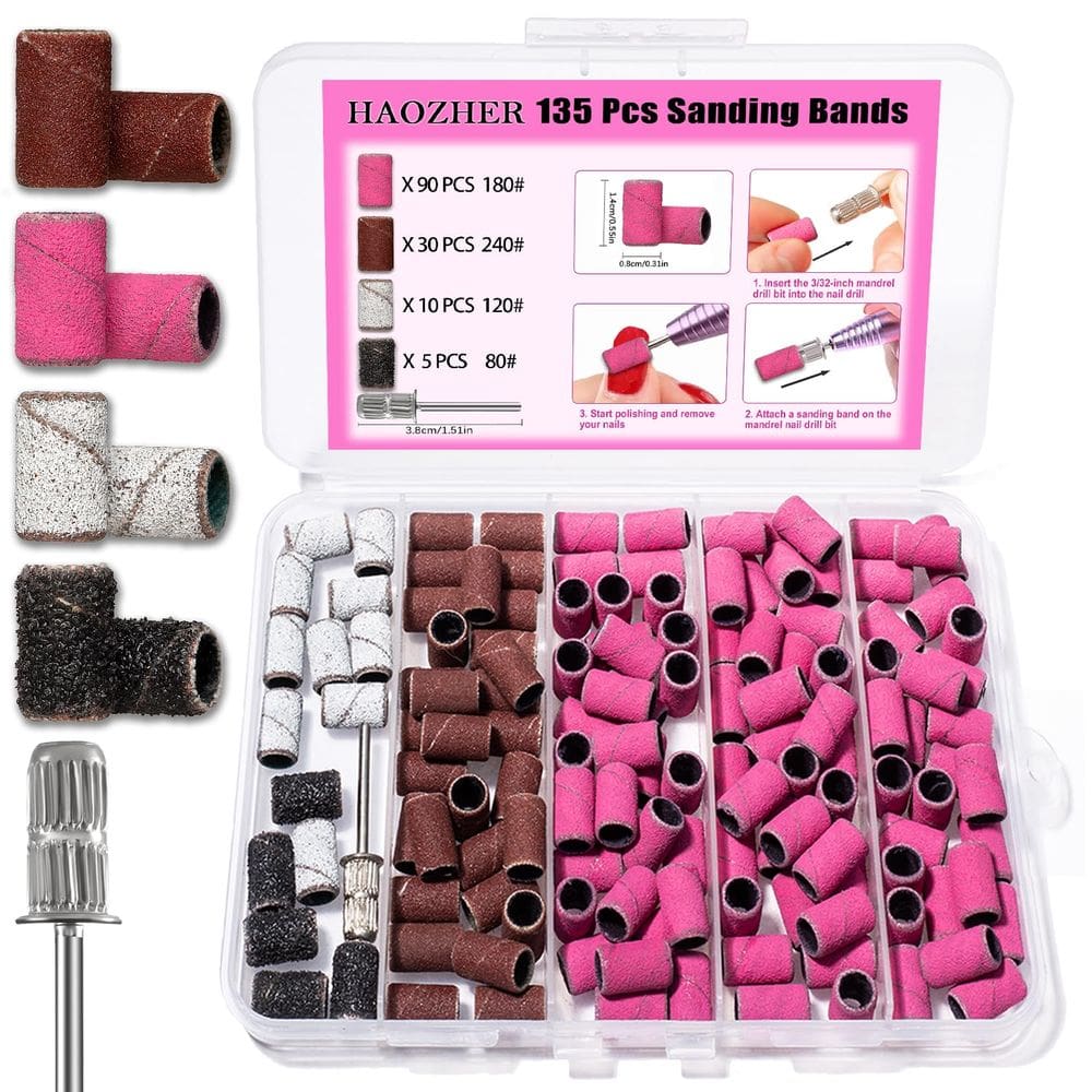 Conjunto de brocas para unhas Haozher 135 unidades com faixas de lixar 80-240 Grit