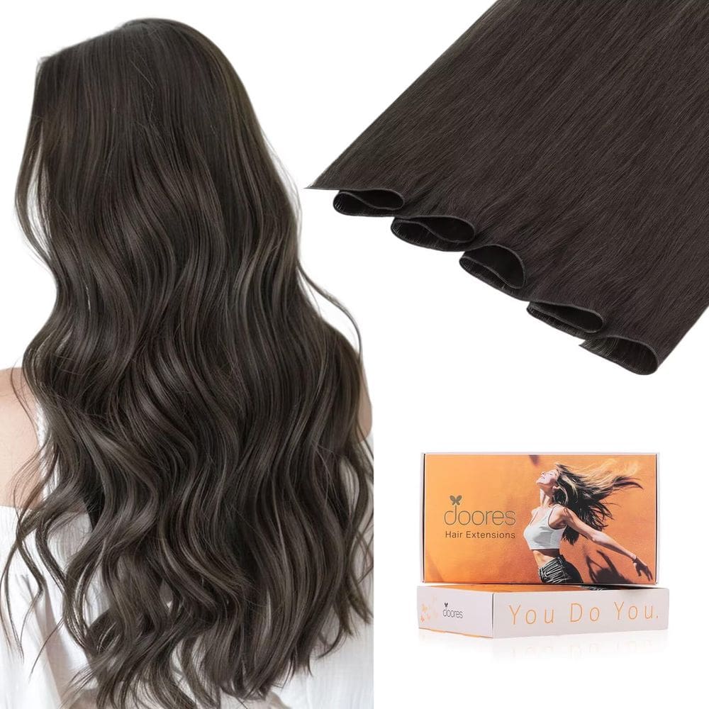 Extensões de cabelo DOORES Cabelo humano amarrado à mão 16 cm Mocha Brown