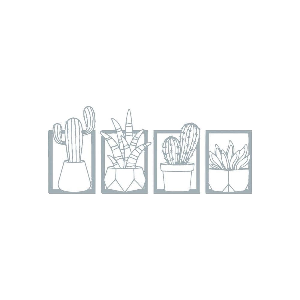 Quadro Decorativo Cinza Mdf Quadri Plantas 40X20Cm