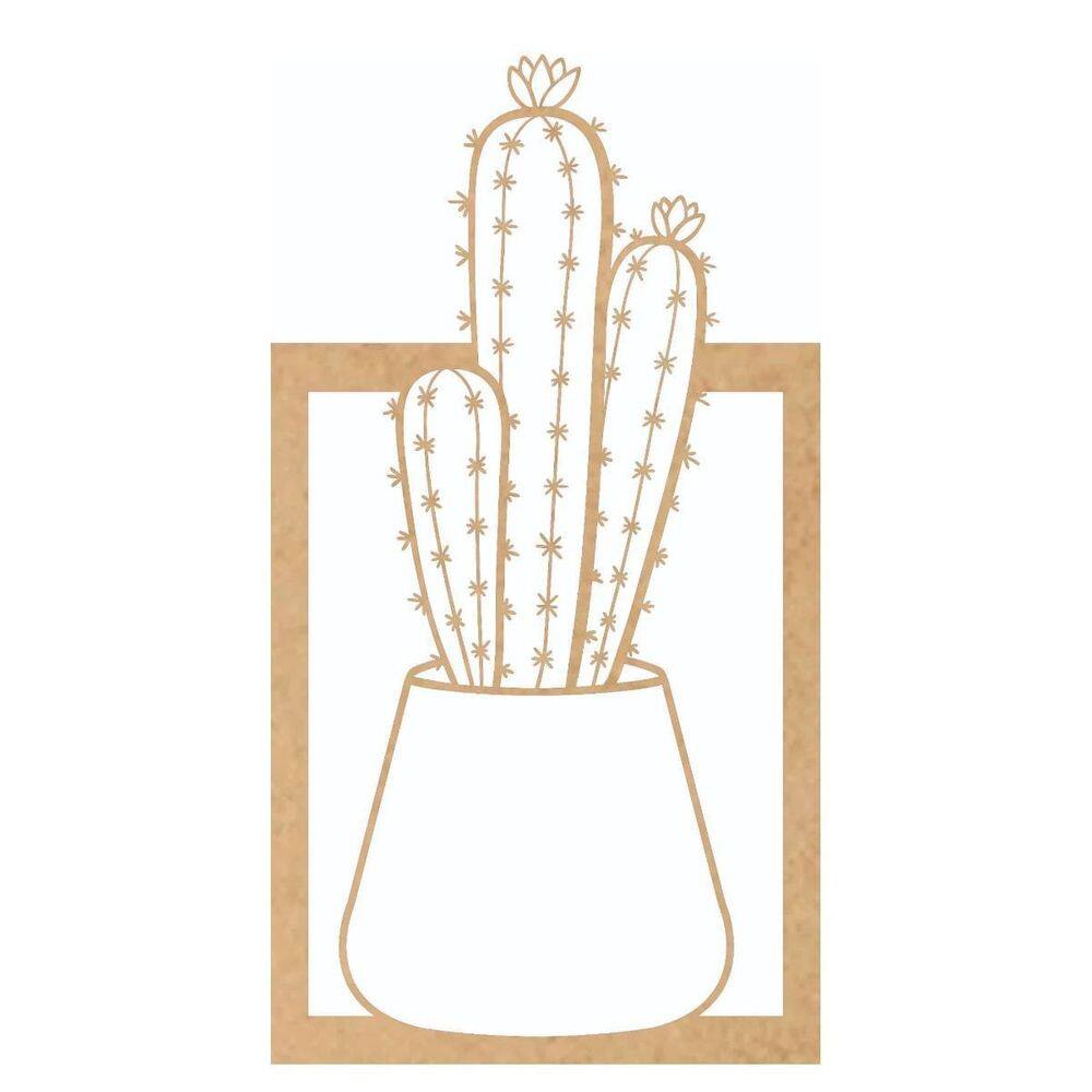 Quadro Decorativo Mdf Cru Vaso De Cactos 40X20Cm