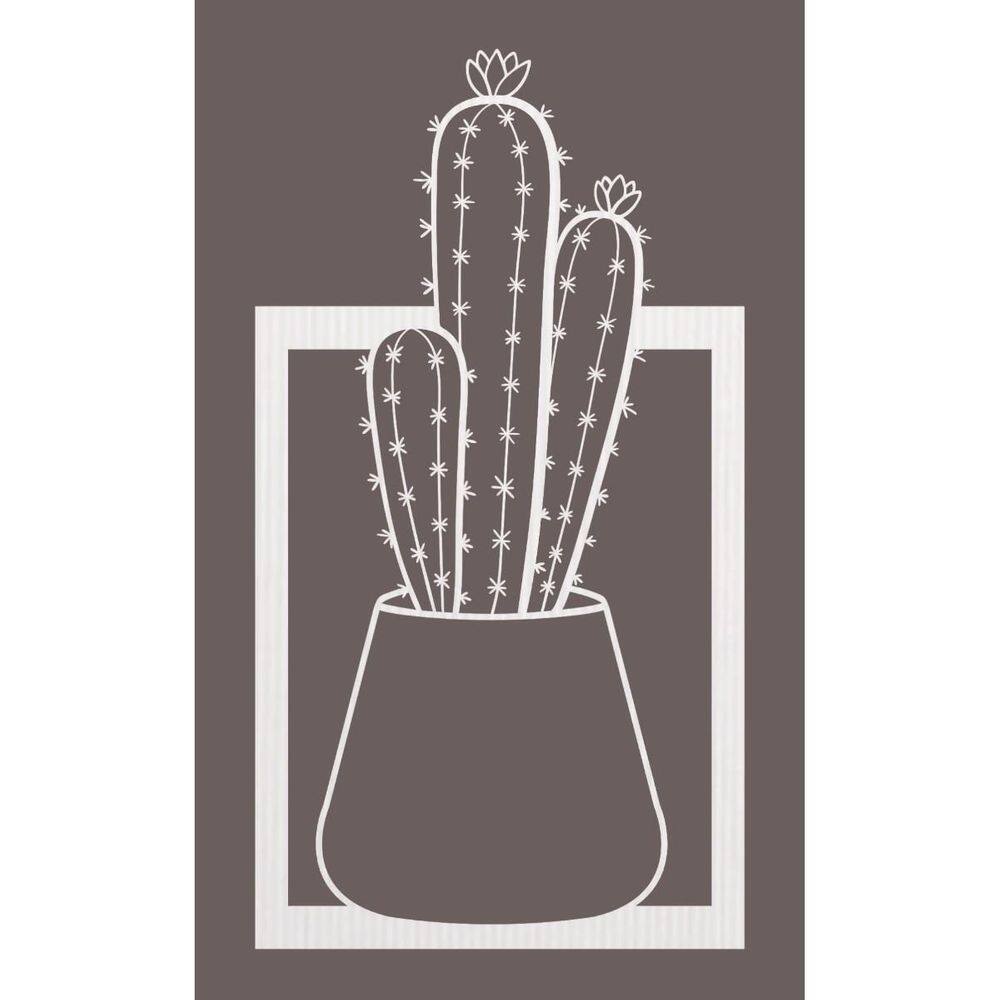 Quadro Decorativo Mdf Branco Vaso De Cactos 40X20Cm
