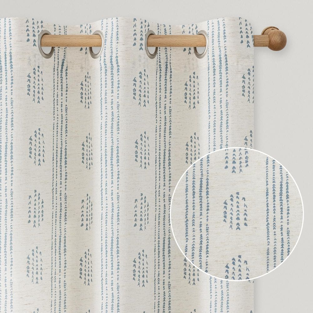 Cortinas ugoutry Boho Linen 2 painéis 240x220cm azuis sobre bege