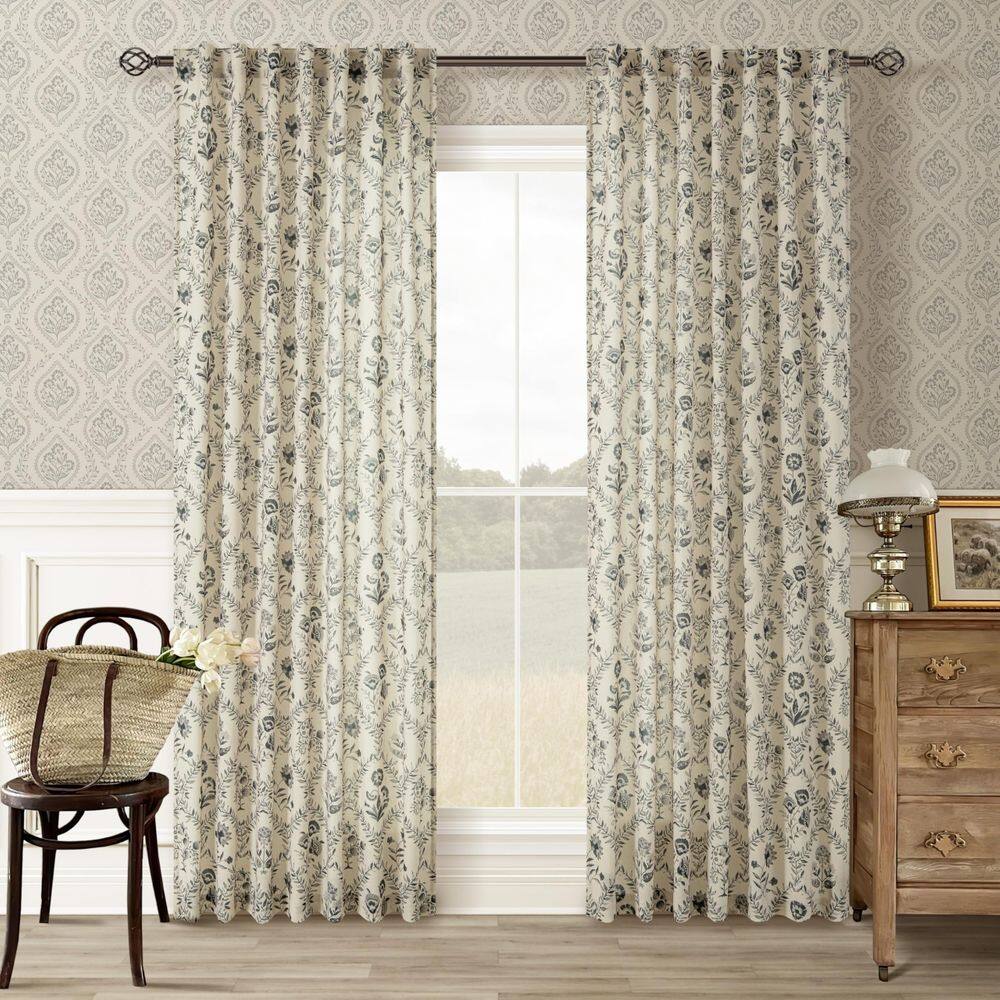 Cortinas, dois painéis, linho floral, 214 cm de comprimento, sala de estar