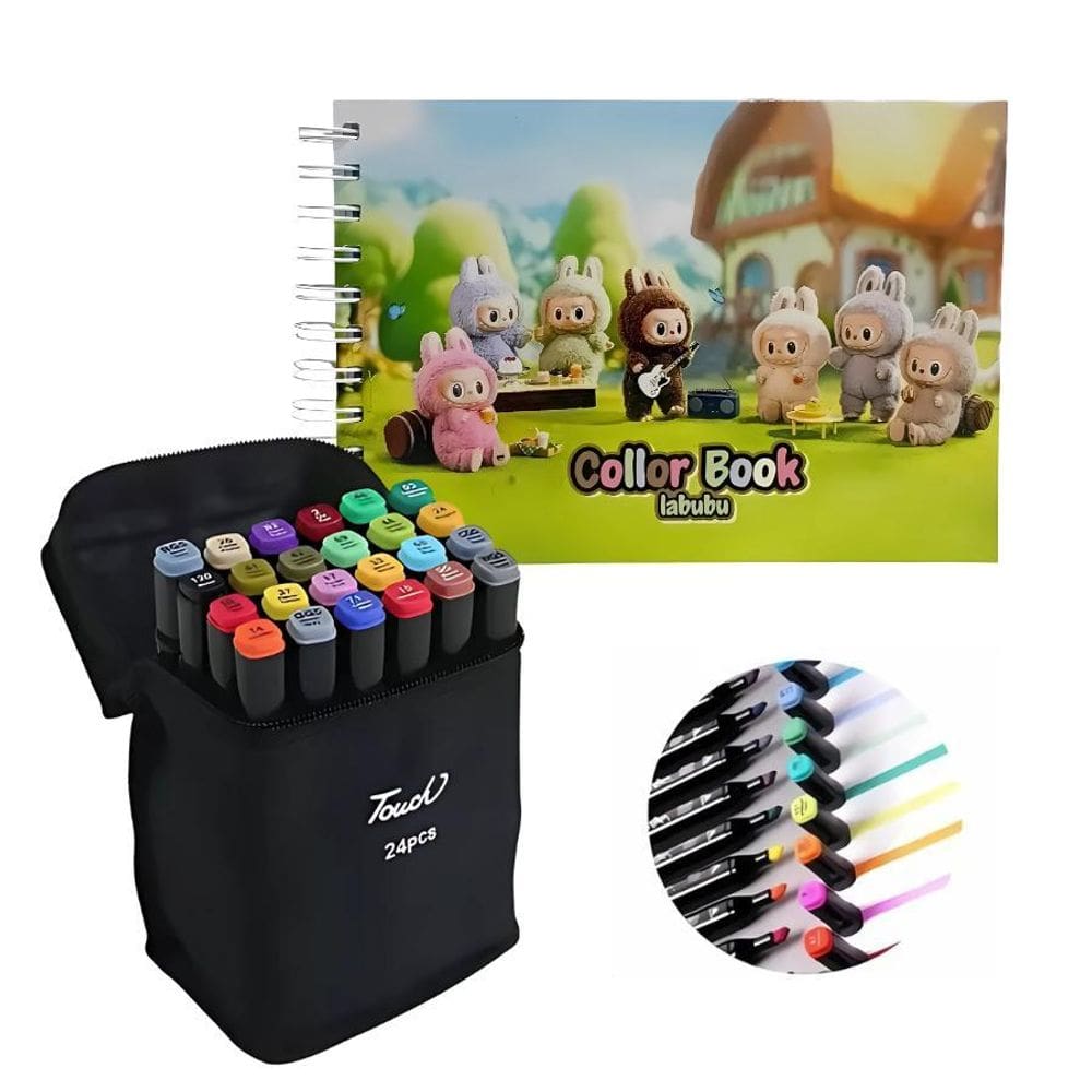 Kit Livro E Canetinha Labubu 50 Páginas Para Colorir