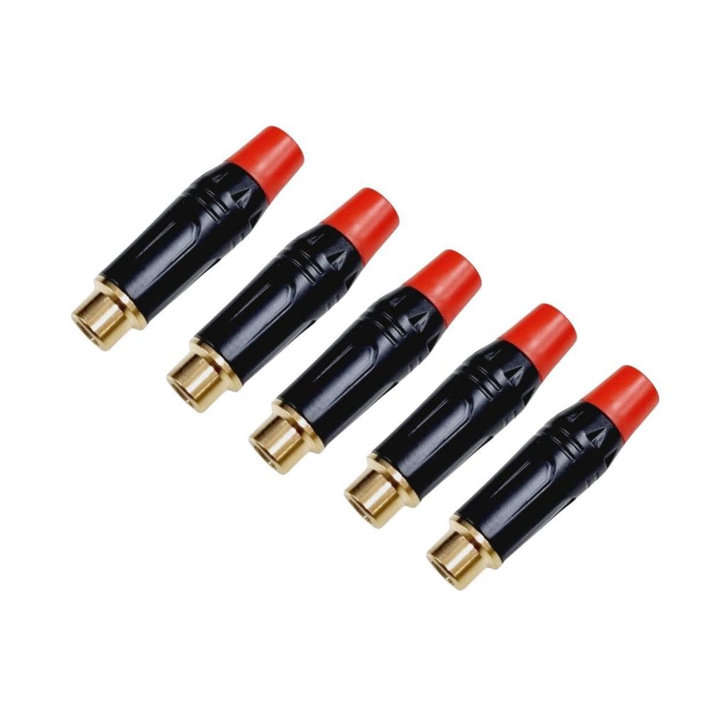 Kit 5 Plug Rca Fêmea  Preto Dourado Mxt
