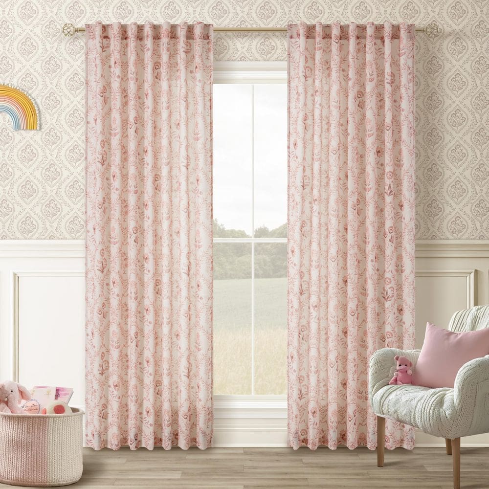 Cortinas TWOPANELS, linho rosa, floral, 213 cm, H, 2, conjunto de painéis