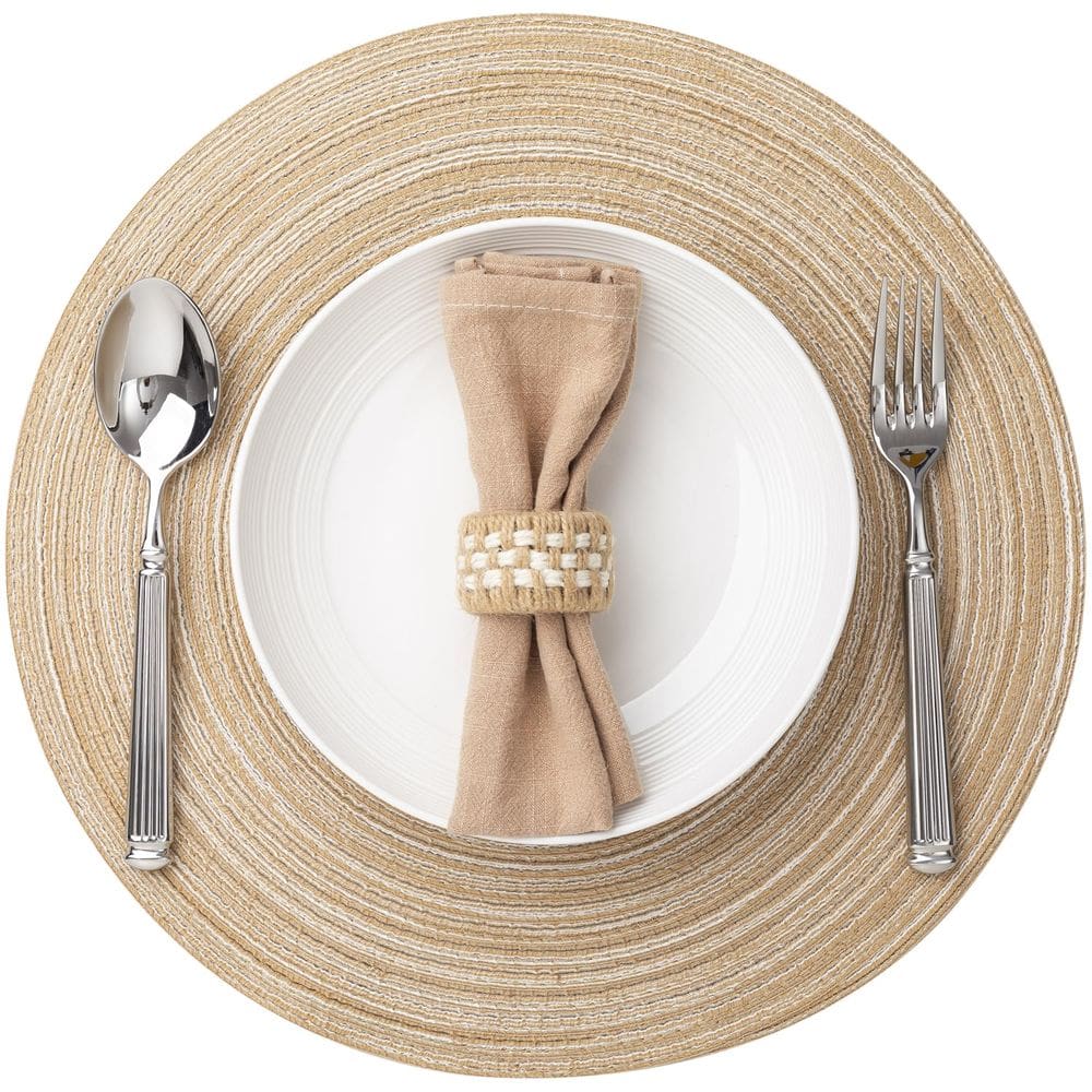 Placemats Bar-Royal Round Woven, conjunto de 12 bege, 36 cm de diâmetro