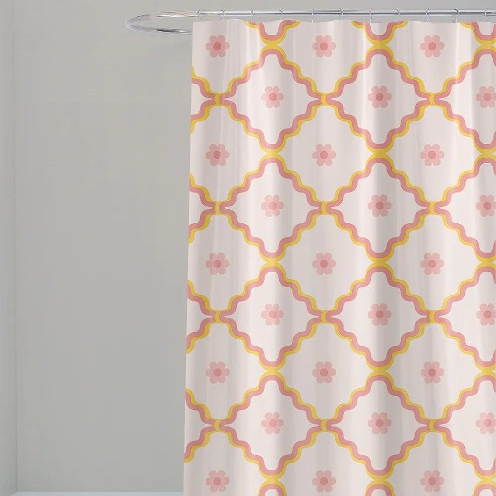 Cortina Para Box Banheiro Antimofo Poliéster 198x180cm - Retrô Amarela