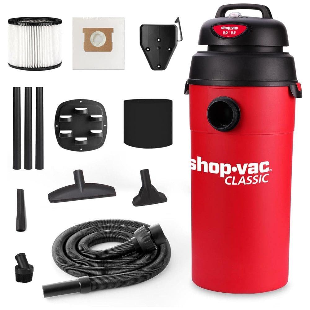 Aspirador de Pó Úmido e Seco 18,9L com Mangueira Extra Longa de 5 Metros e Acessórios, 110V 135W, Shop Vac, Vermelho